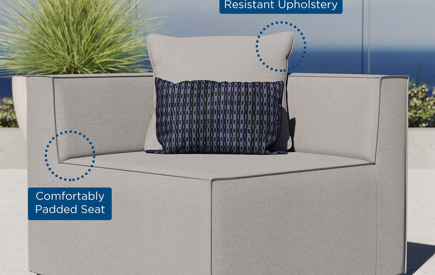 Heath Outdoor Patio Upholstered Sectional Sofa Corner Chair in Gray