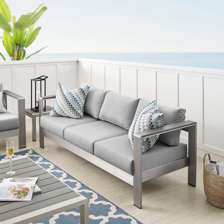 Marlow Sunbrella® Fabric Aluminum Outdoor Patio Sofa in Silver Gray