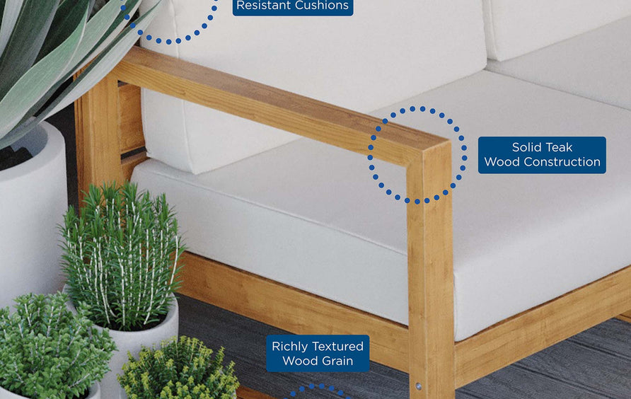 Cedar 4-Piece Outdoor Patio Teak Wood Sectional Sofa Set in Natural White
