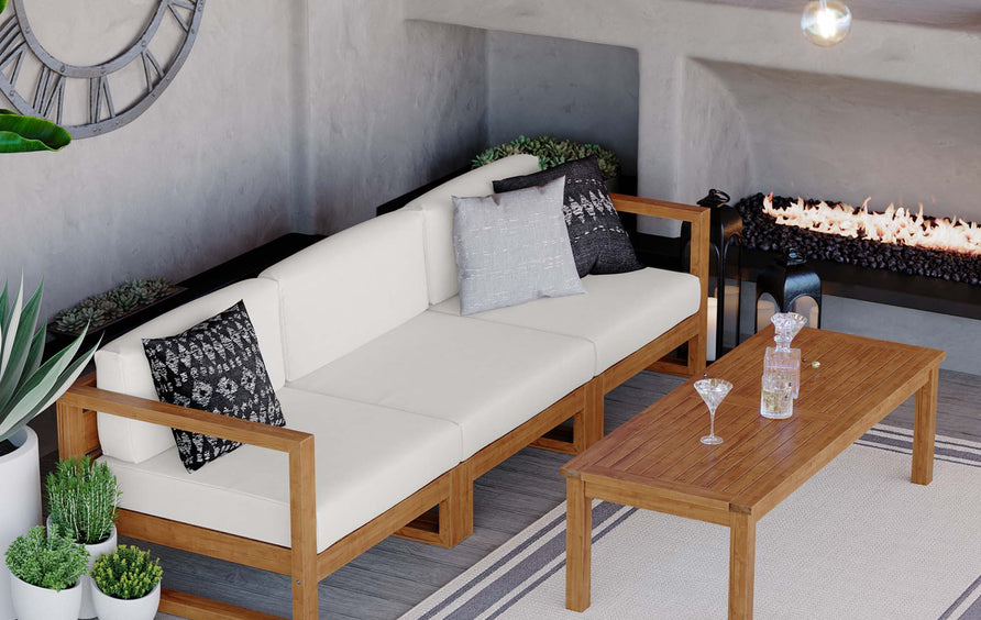 Cedar 4-Piece Outdoor Patio Teak Wood Furniture Set in Natural White