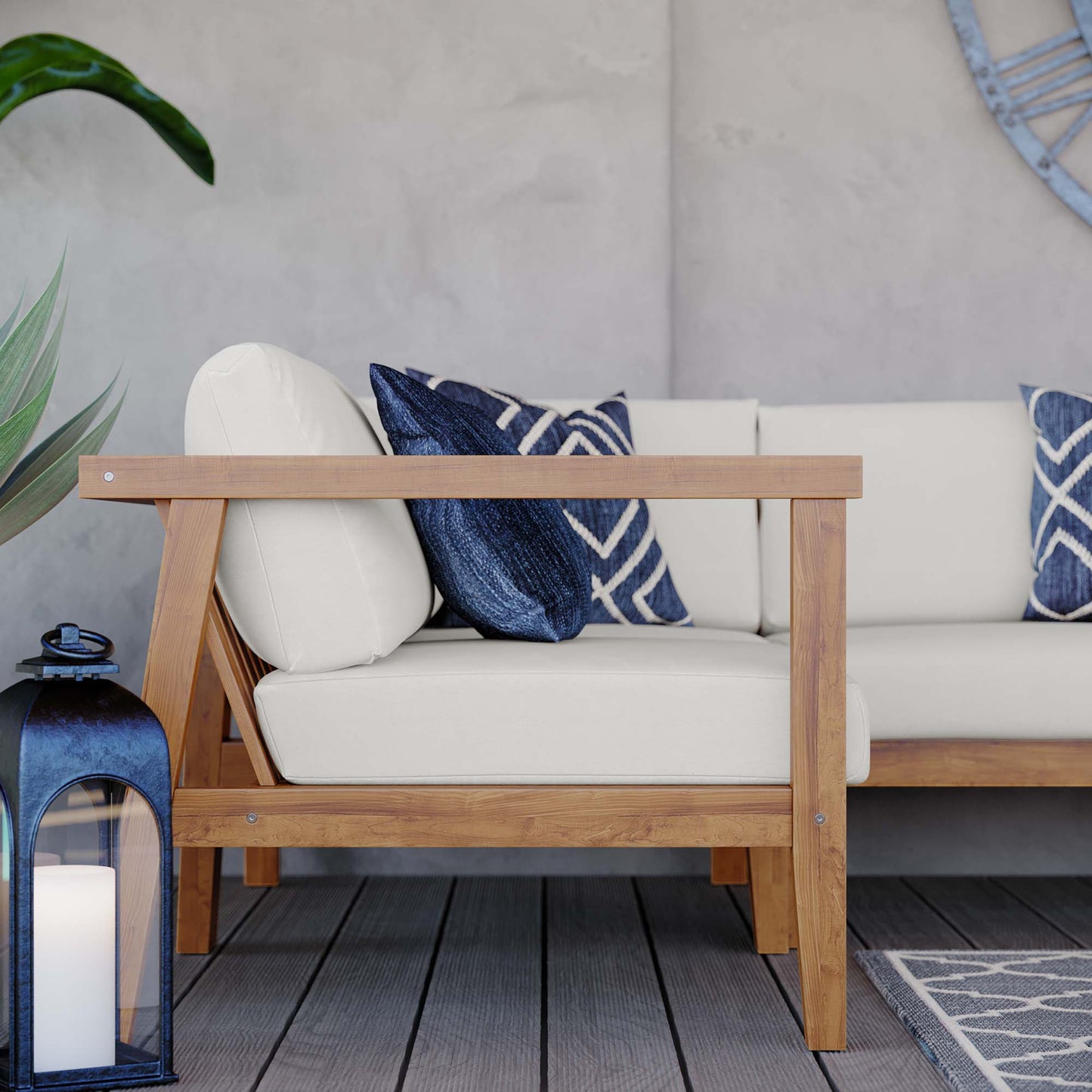 Fable 3-Piece Outdoor Patio Teak Wood Sectional Sofa Set in Natural White