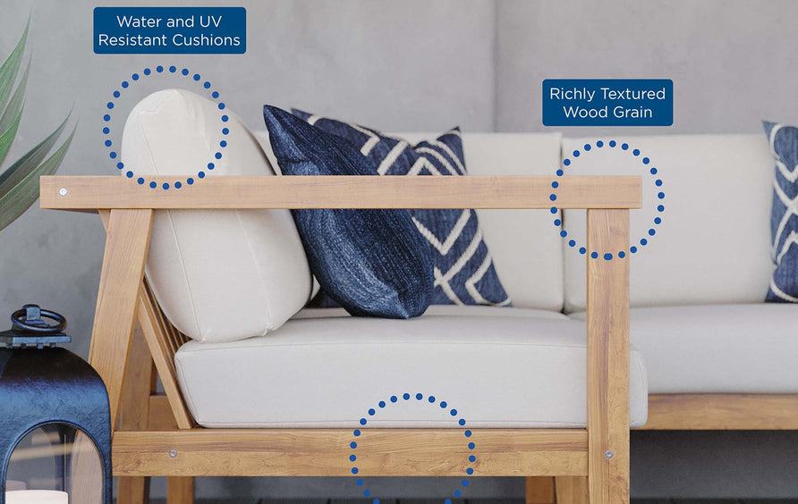 Fable 3-Piece Outdoor Patio Teak Wood Sectional Sofa Set in Natural White