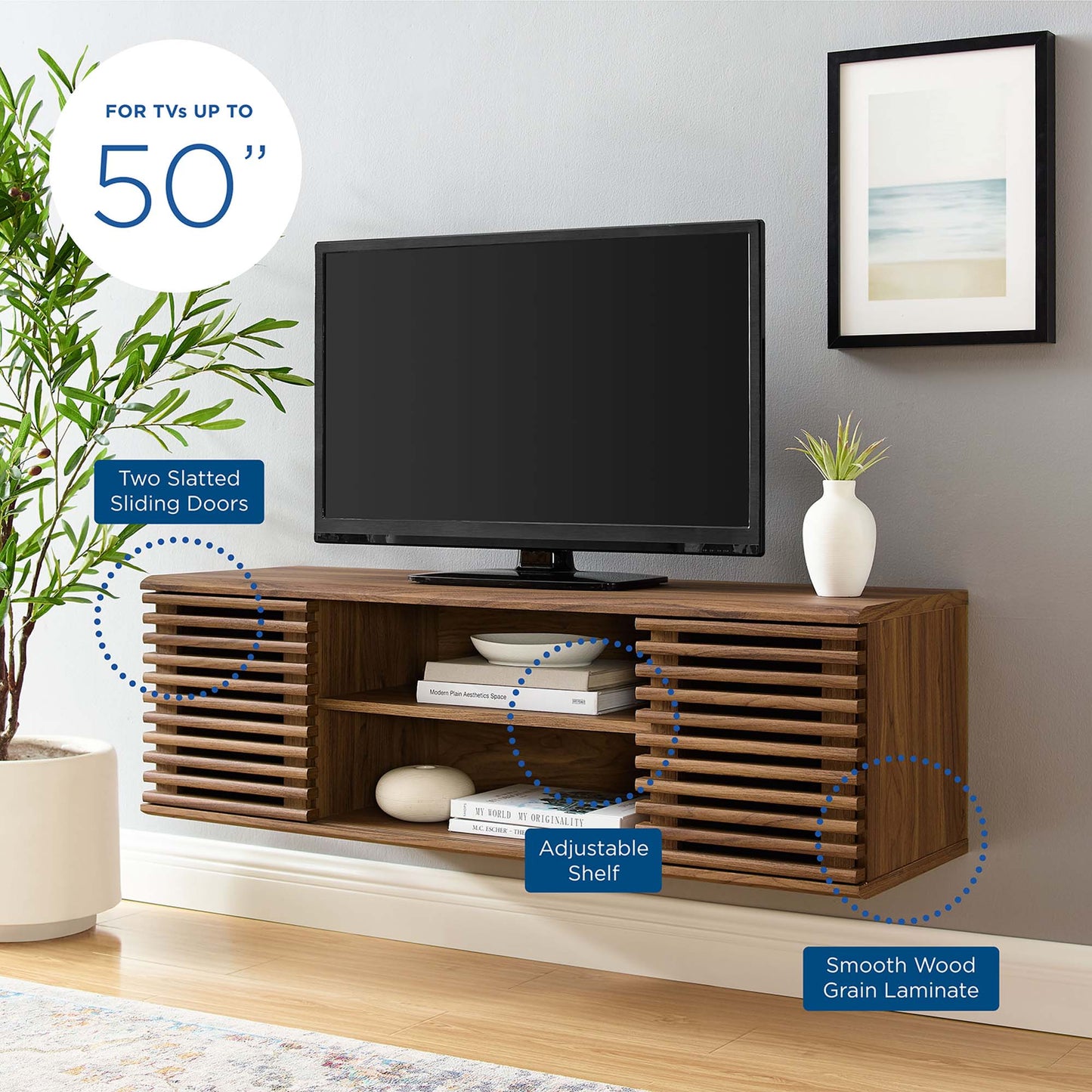 Vera 46" Wall-Mount Media Console TV Stand in Walnut