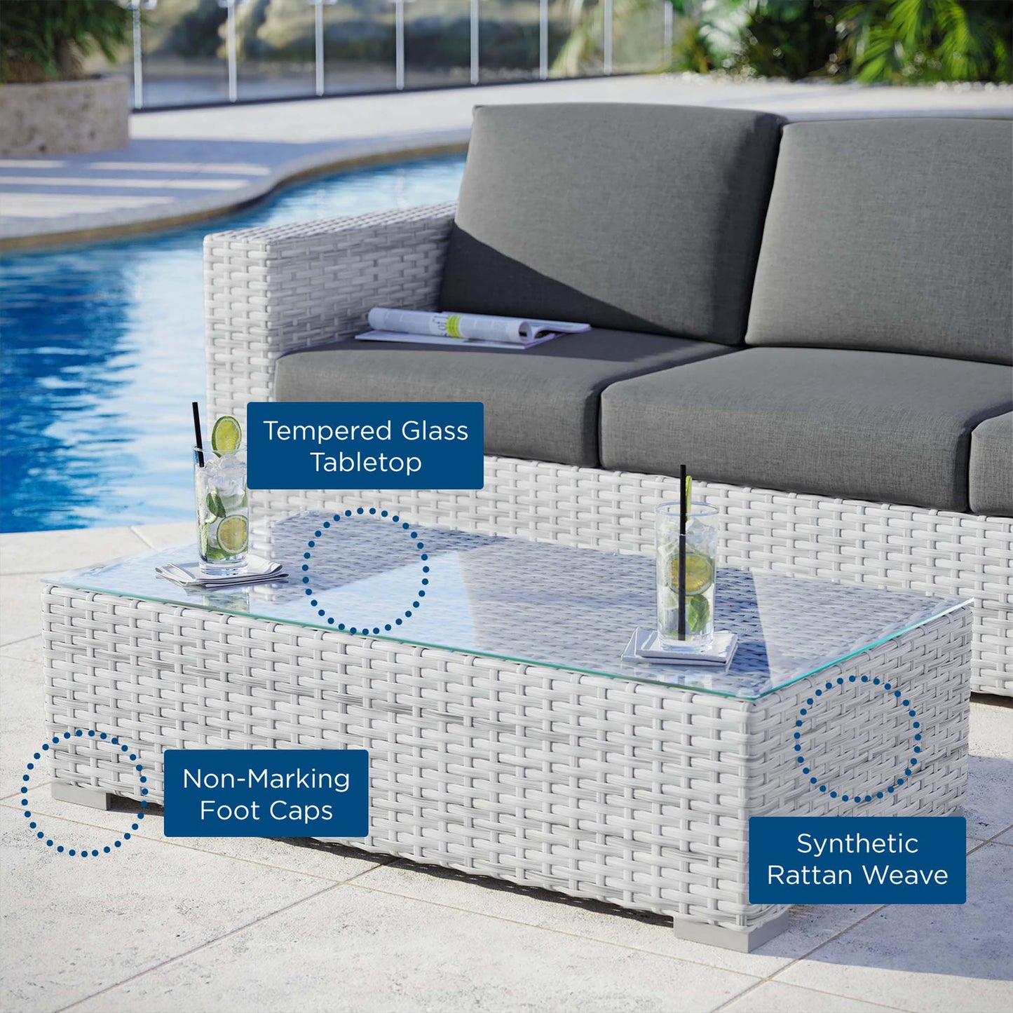 Sienna Outdoor Patio Coffee Table in Light Gray