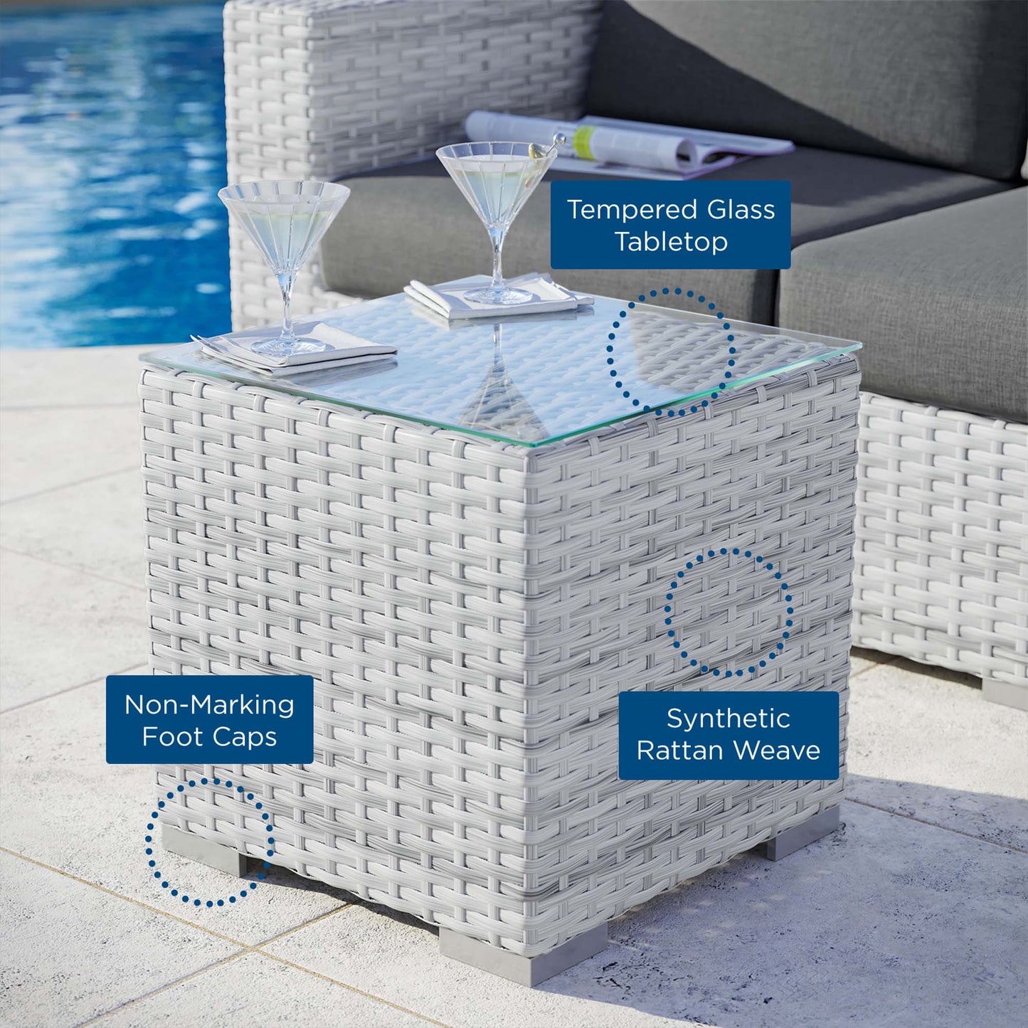 Sienna Outdoor Patio Side Table in Light Gray