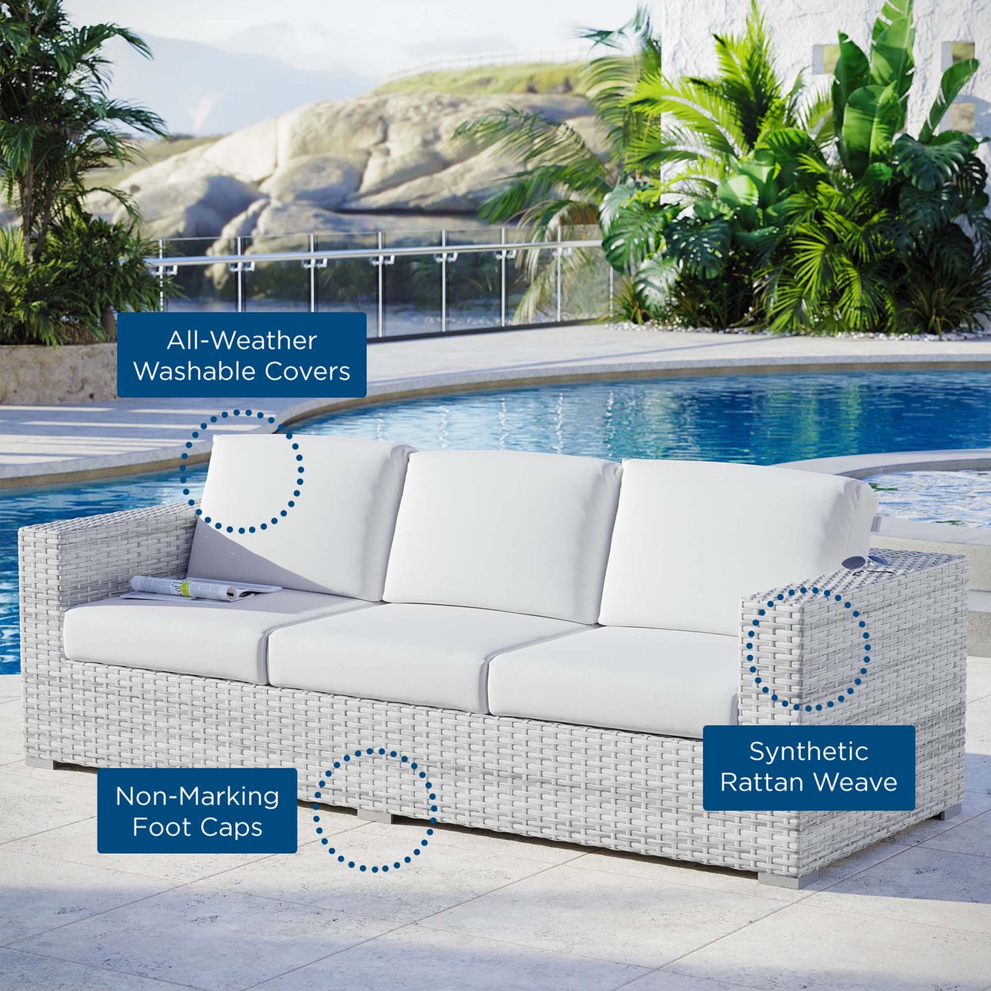 Sienna Outdoor Patio Sofa in Light Gray White