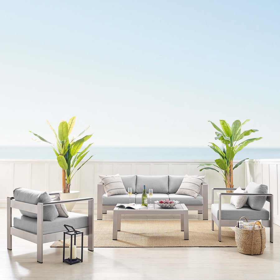 Marlow 4 Piece Sunbrella® Fabric Outdoor Patio Aluminum Set in Silver Gray