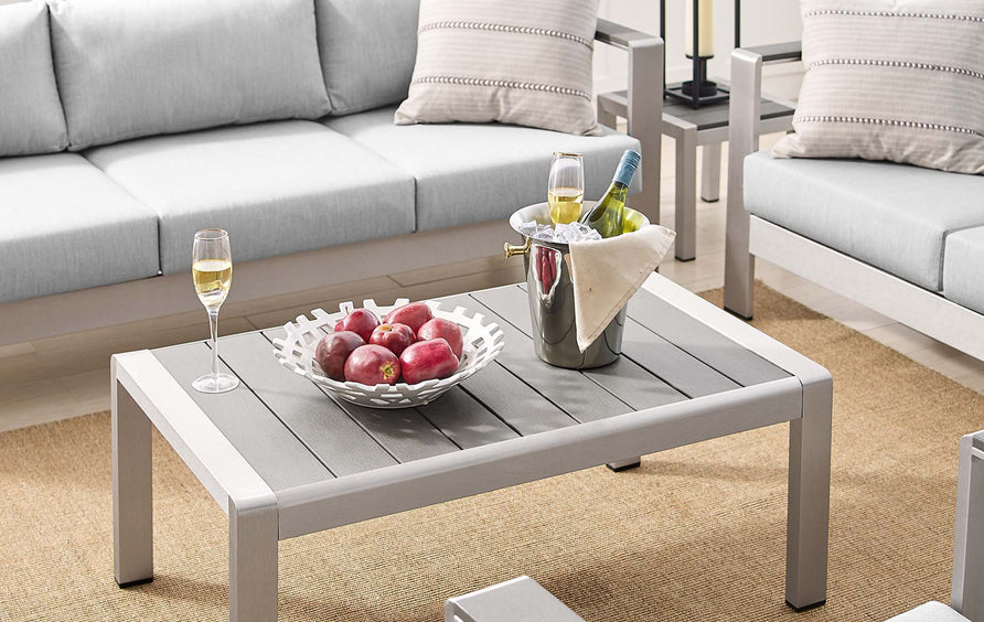Marlow 7 Piece Sunbrella® Fabric Outdoor Patio Aluminum Set in Silver Gray