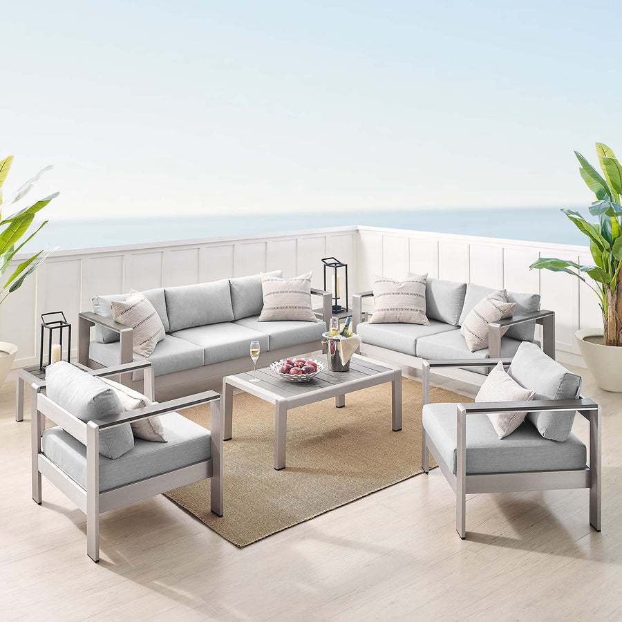 Marlow 7 Piece Sunbrella® Fabric Outdoor Patio Aluminum Set in Silver Gray