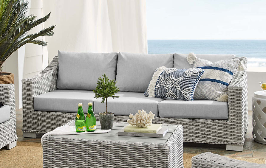 Harlow 4-Piece Sunbrella® Outdoor Patio Wicker Rattan Furniture Set in Light Gray Gray