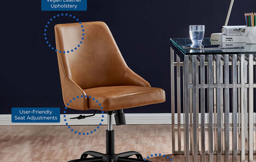 Roscoe Swivel Vegan Leather Office Chair in Black Tan
