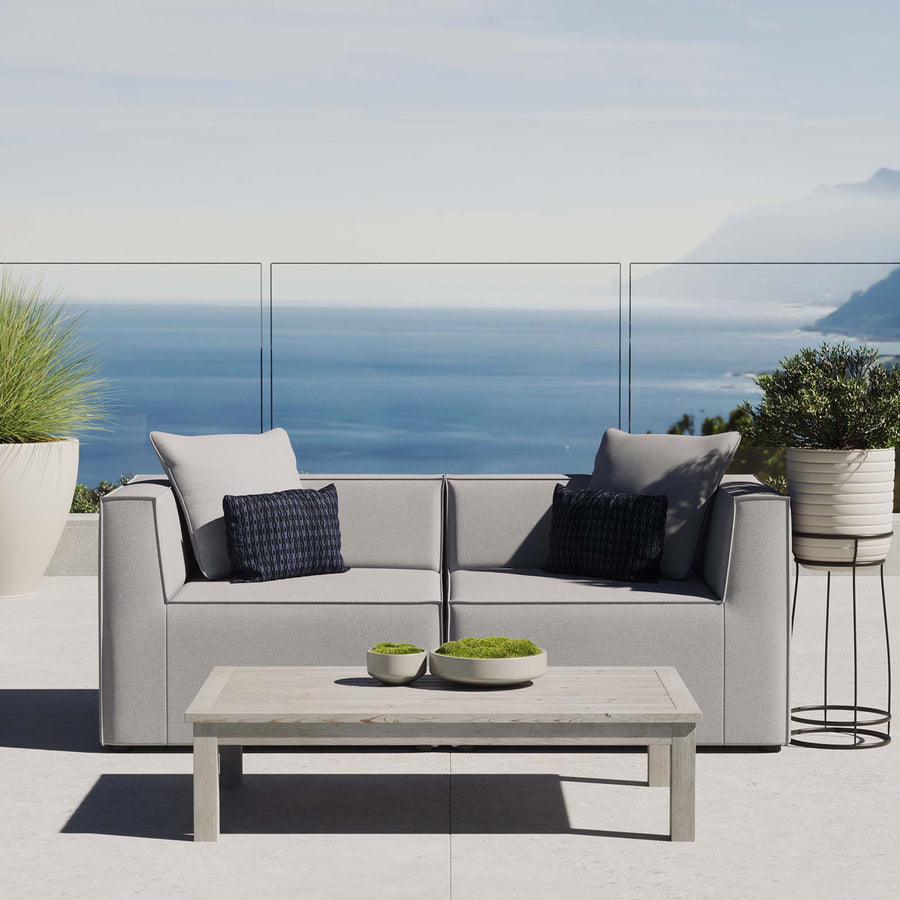 Heath 2-Piece Outdoor Patio Upholstered Sectional Sofa Loveseat in Gray