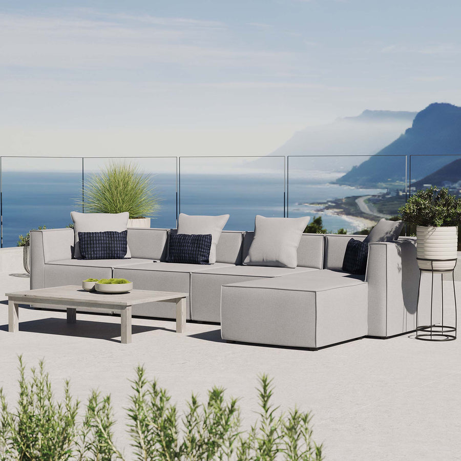 Heath 5-Piece Outdoor Patio Upholstered Sectional Sofa in Gray
