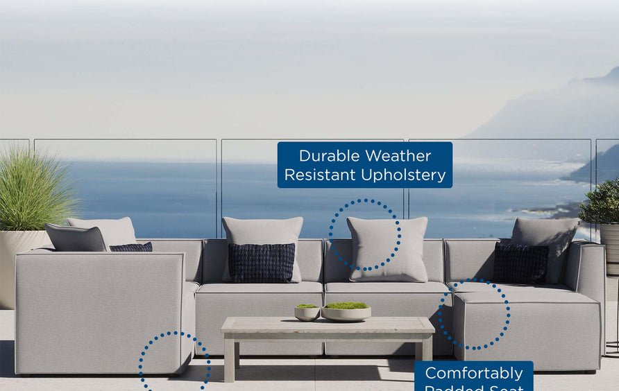 Heath 6-Piece Outdoor Patio Upholstered Sectional Sofa in Gray