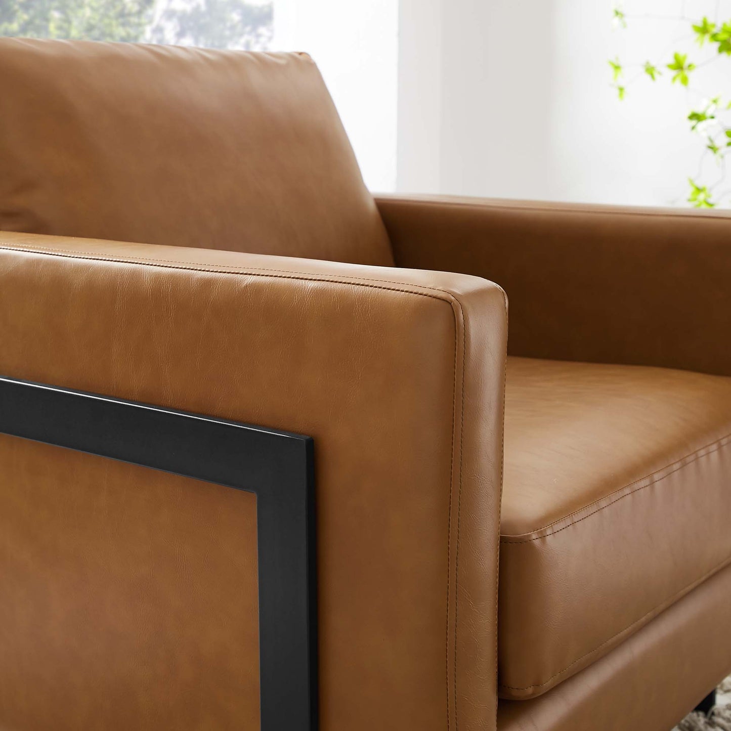 Elowen Vegan Leather Accent Chair in Black Tan