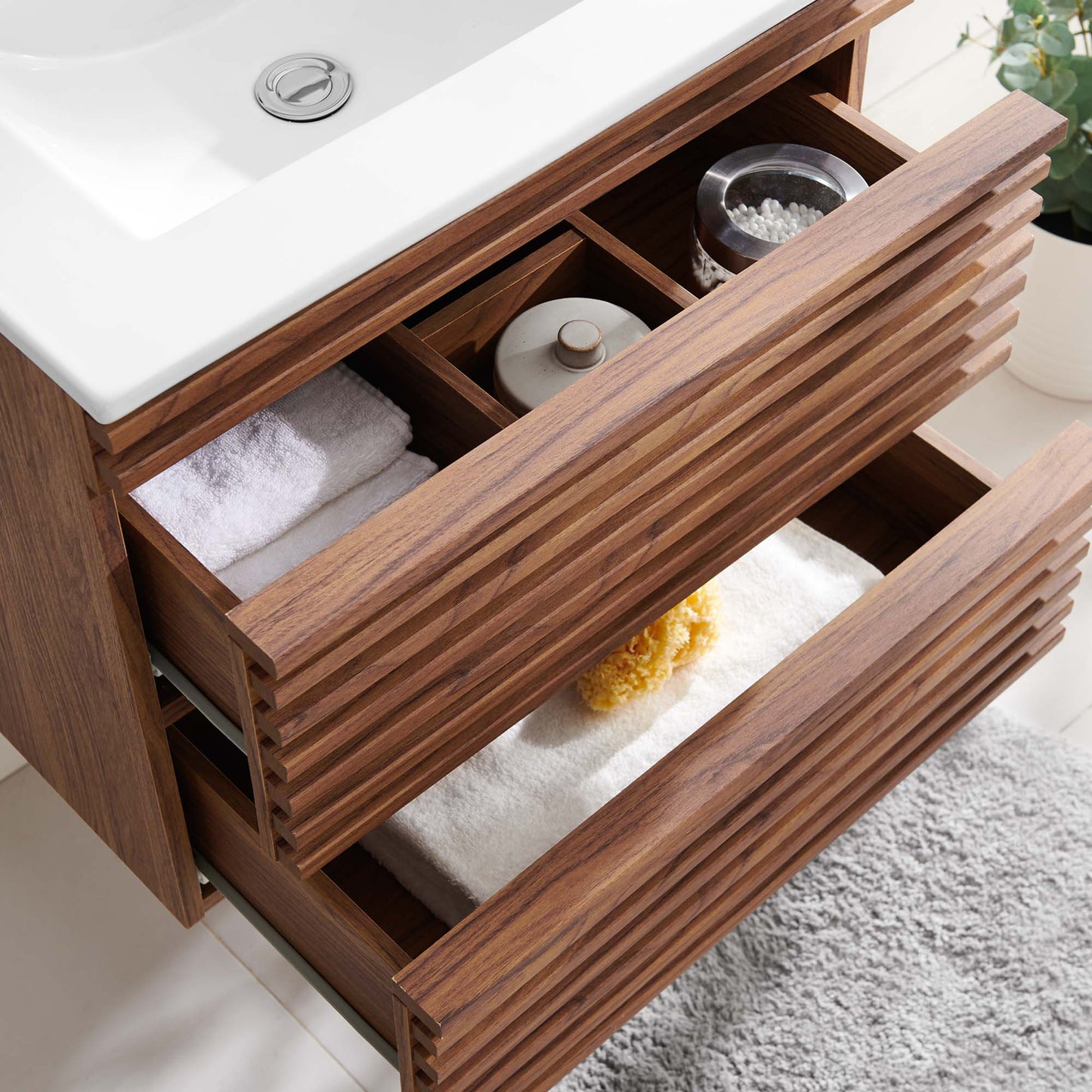 Vera 24" Wall-Mount Bathroom Vanity in Walnut White