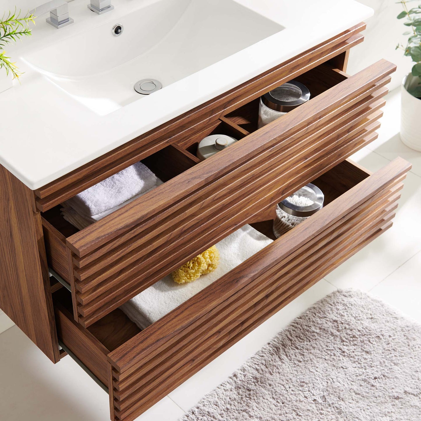 Vera 36" Wall-Mount Bathroom Vanity in Walnut White