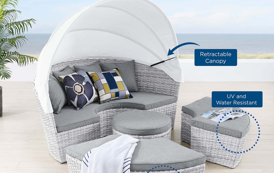 Bantry Canopy Outdoor Patio Daybed in Light Gray Gray