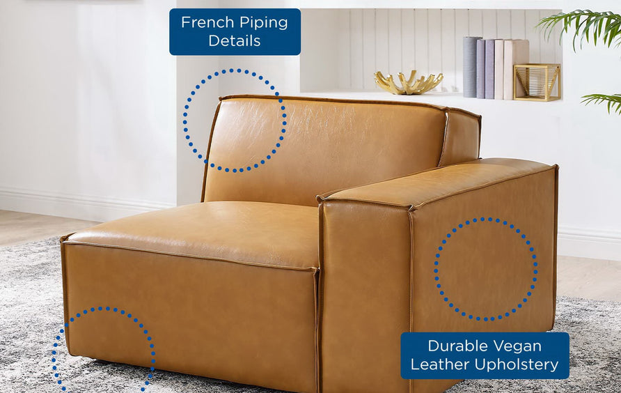 Atlas Right-Arm Vegan Leather Sectional Sofa Chair in Tan