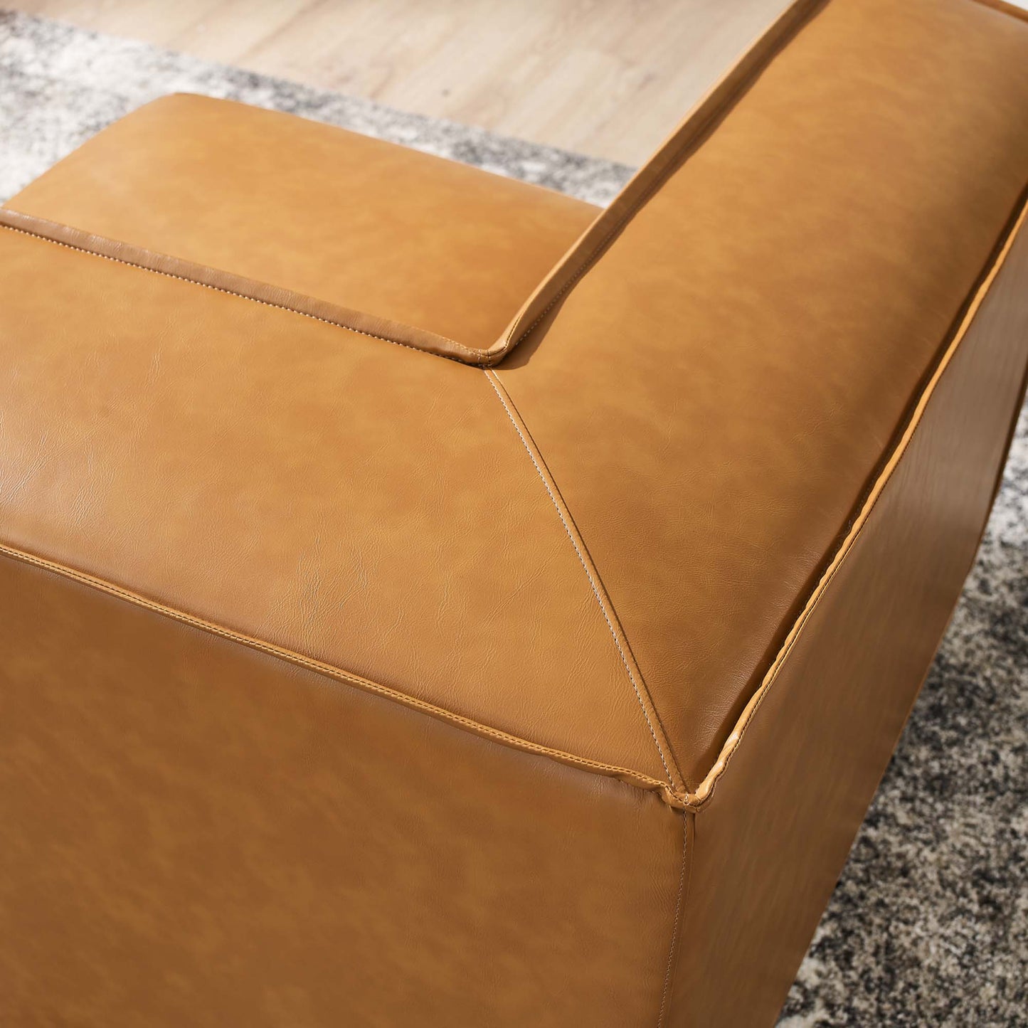 Atlas Vegan Leather Sectional Sofa Corner Chair in Tan