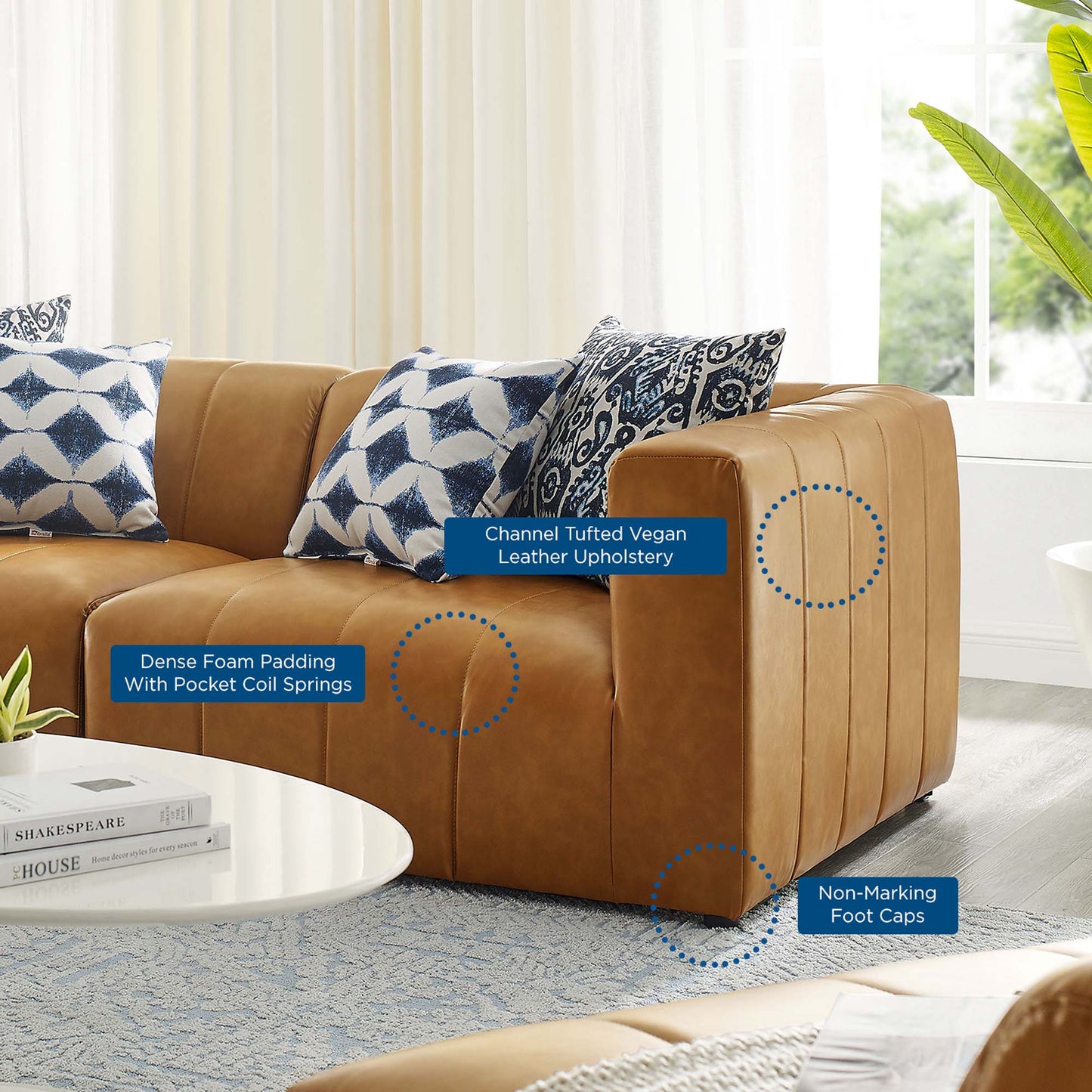 Reef 2-Piece Vegan Leather Loveseat in Tan