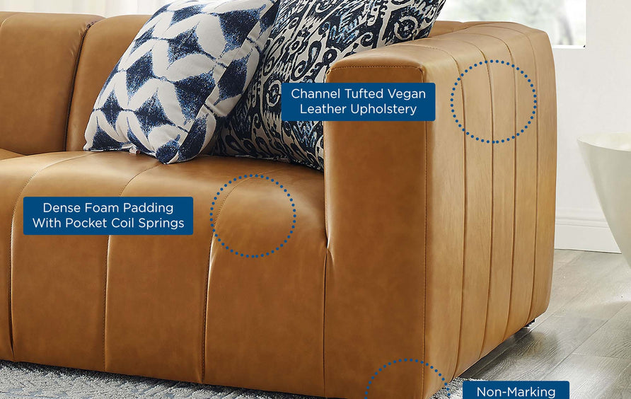 Reef 3-Piece Vegan Leather Sofa in Tan