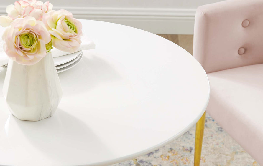 Theo 28" Dining Table in Gold White