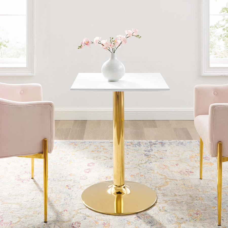 Theo 24" Square Dining Table in Gold White