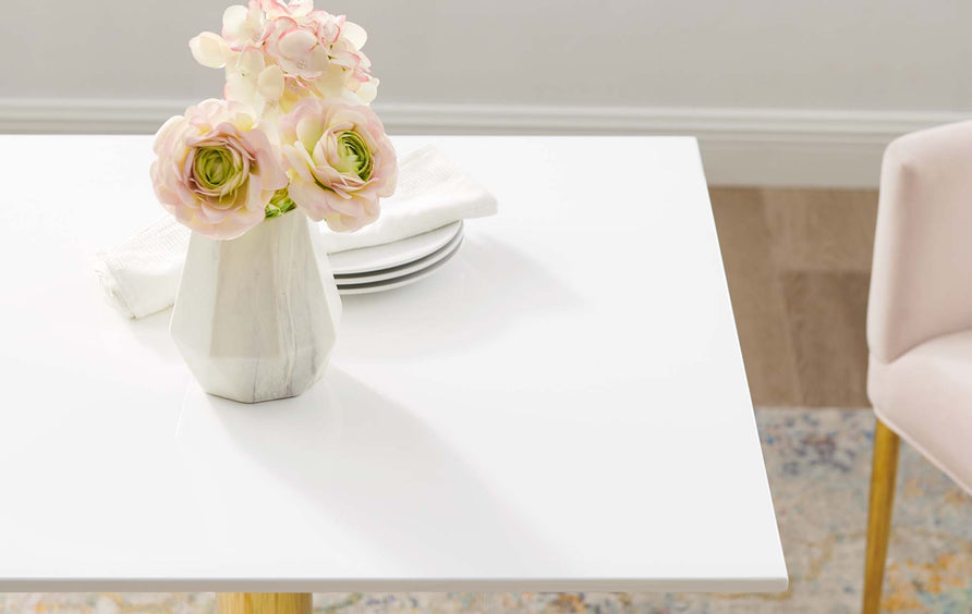 Theo 28" Square Dining Table in Gold White