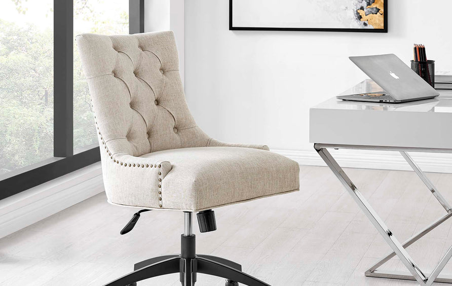 Hollow Tufted Fabric Office Chair in Black Beige