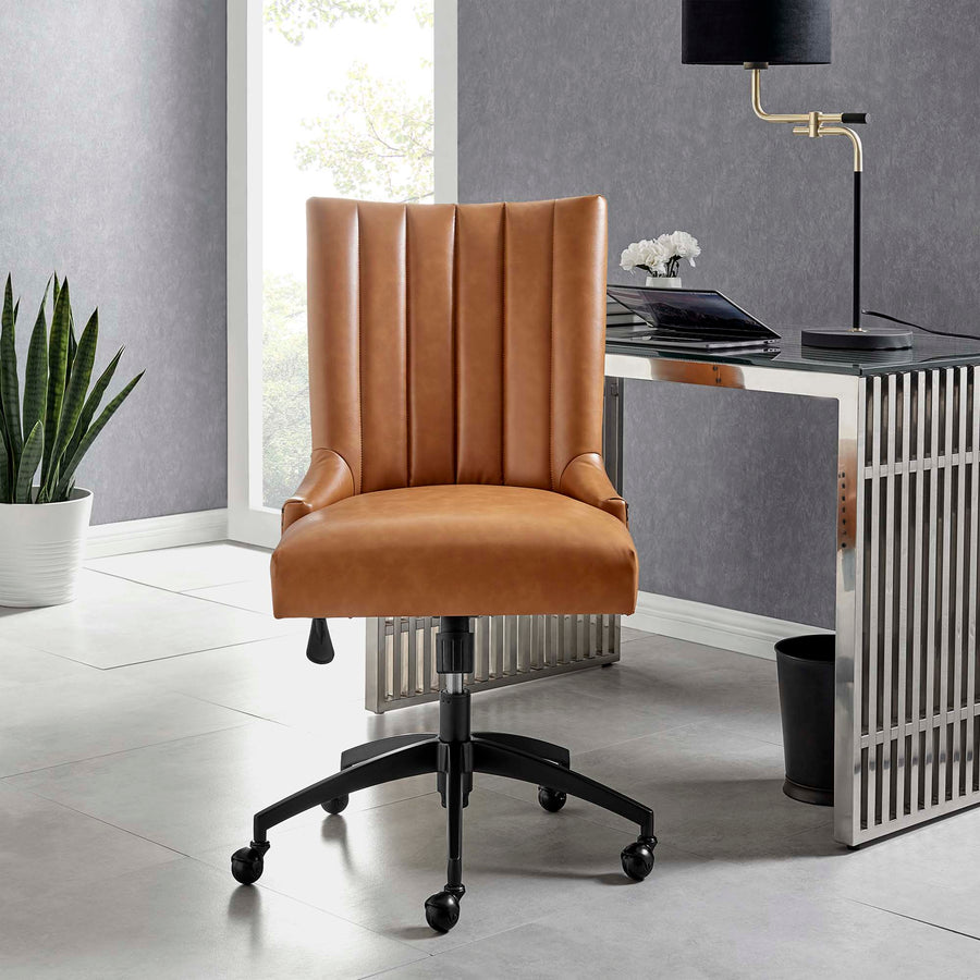 Pomona Channel Tufted Vegan Leather Office Chair in Black Tan