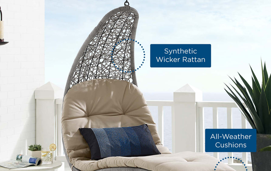 Dorian Hanging Chaise Lounge Outdoor Patio Swing Chair in Light Gray Beige