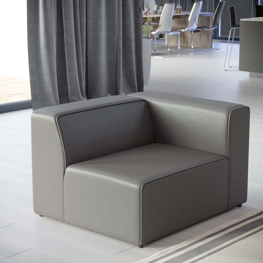 Pike Vegan Leather Right-Arm Chair in Gray