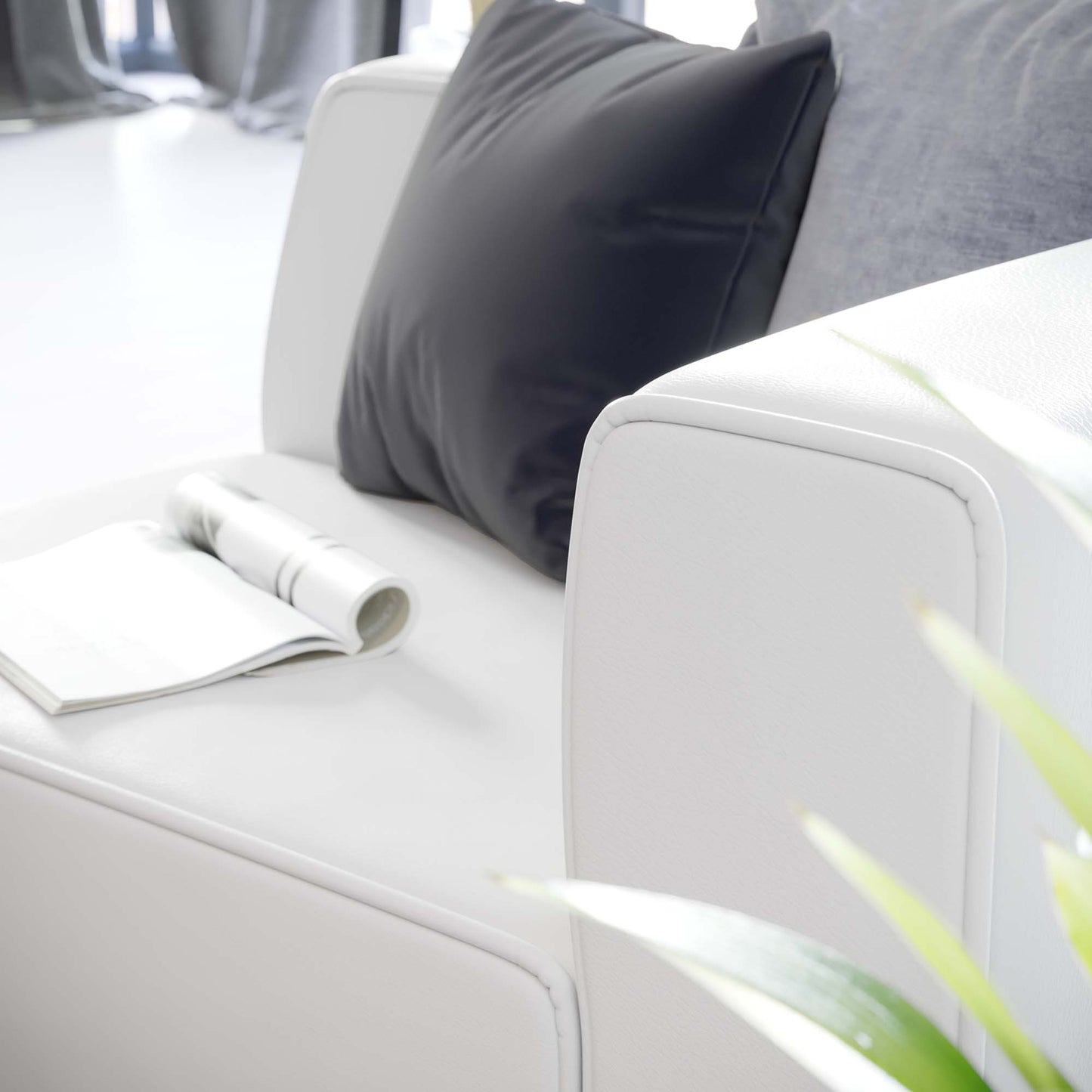 Pike Vegan Leather Right-Arm Chair in White