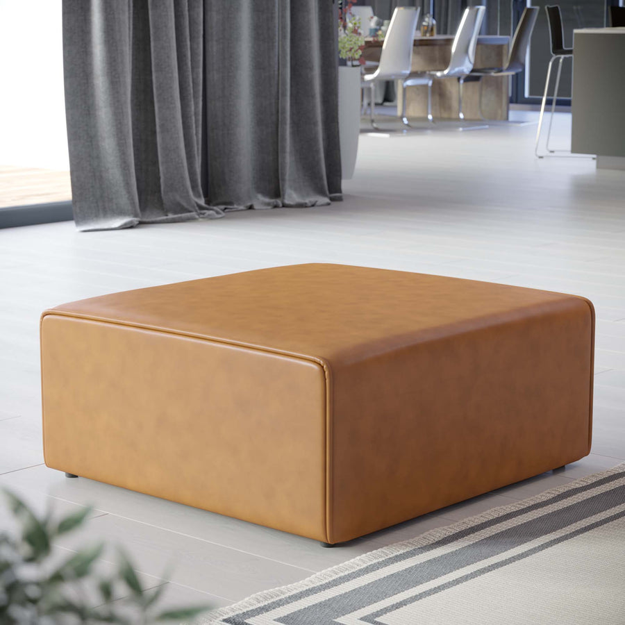 Pike Vegan Leather Ottoman in Tan