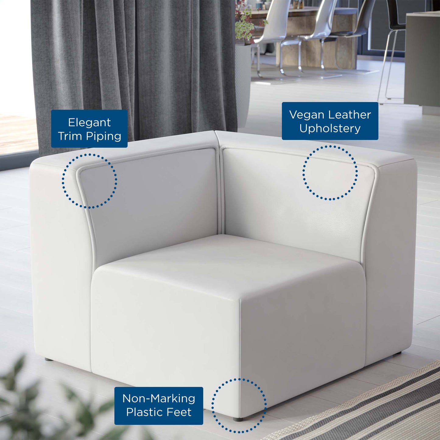 Pike Vegan Leather Corner Chair in White