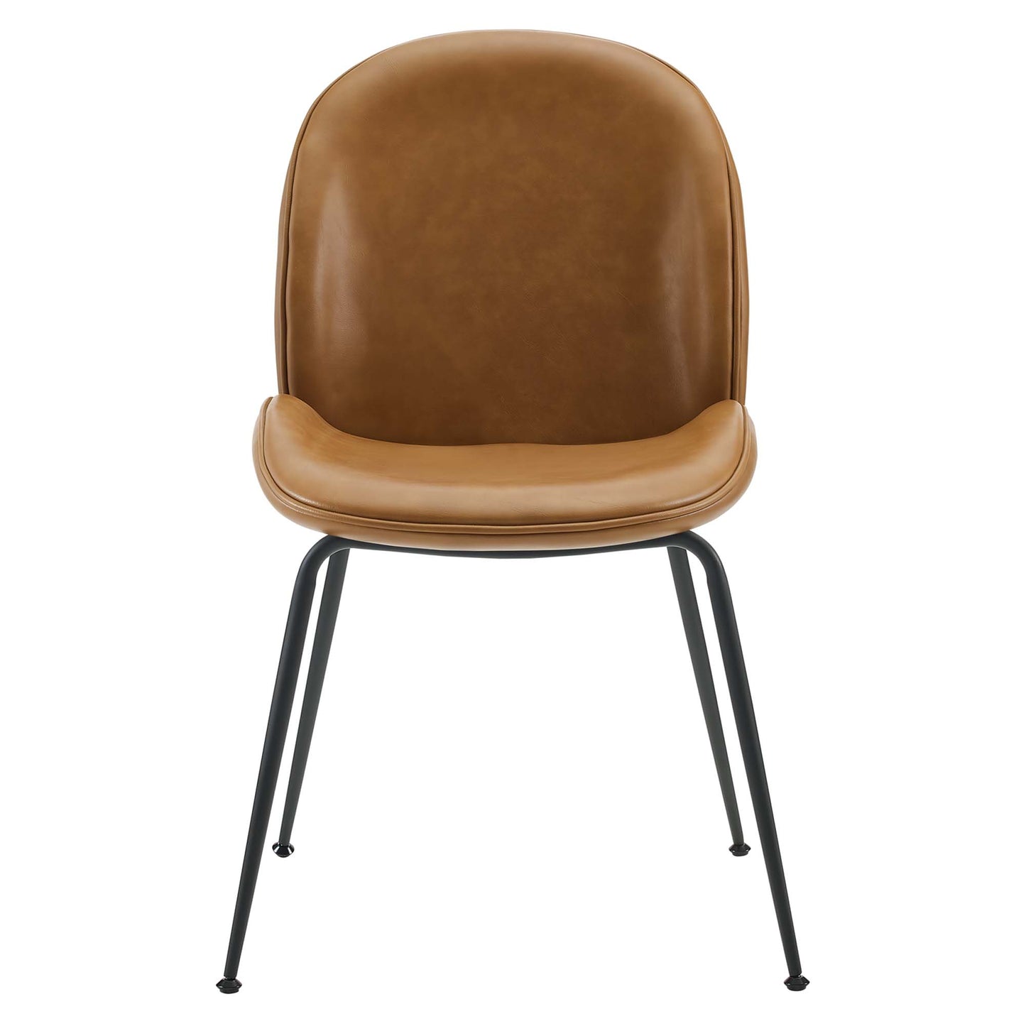 Syrah Black Powder Coated Steel Leg Vegan Leather Dining Chairs Set of 2 in Tan