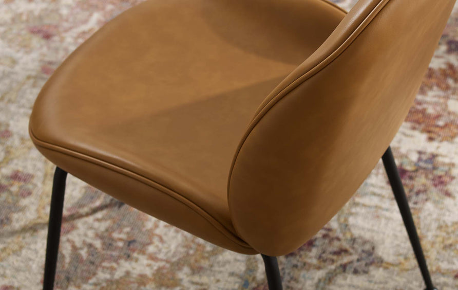 Syrah Black Powder Coated Steel Leg Vegan Leather Dining Chairs Set of 2 in Tan