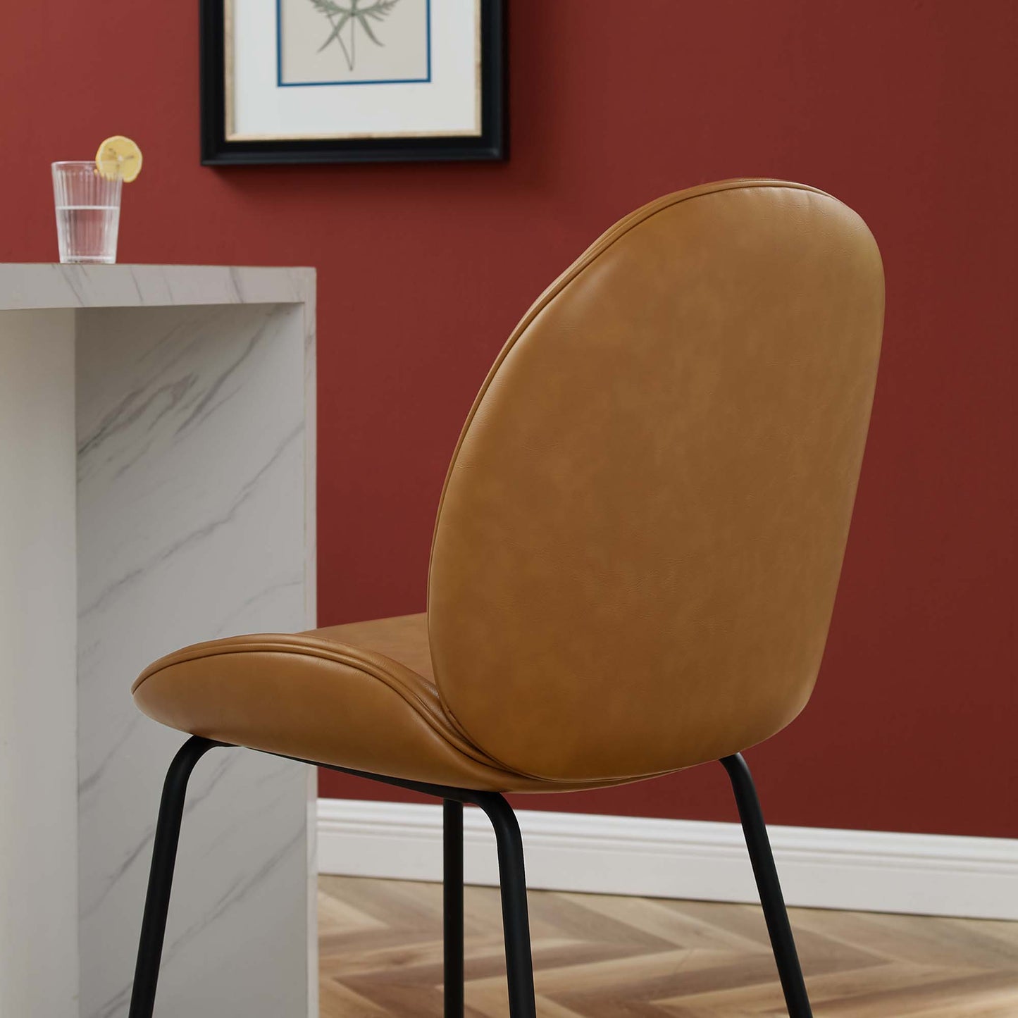 Syrah Black Powder Coated Steel Leg Vegan Leather Counter Stool in Tan