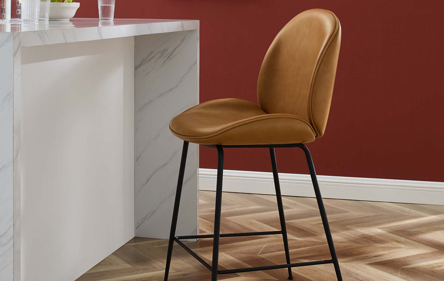 Syrah Black Powder Coated Steel Leg Vegan Leather Counter Stool in Tan
