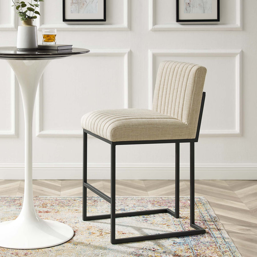 Ulric Channel Tufted Fabric Counter Stool in Beige