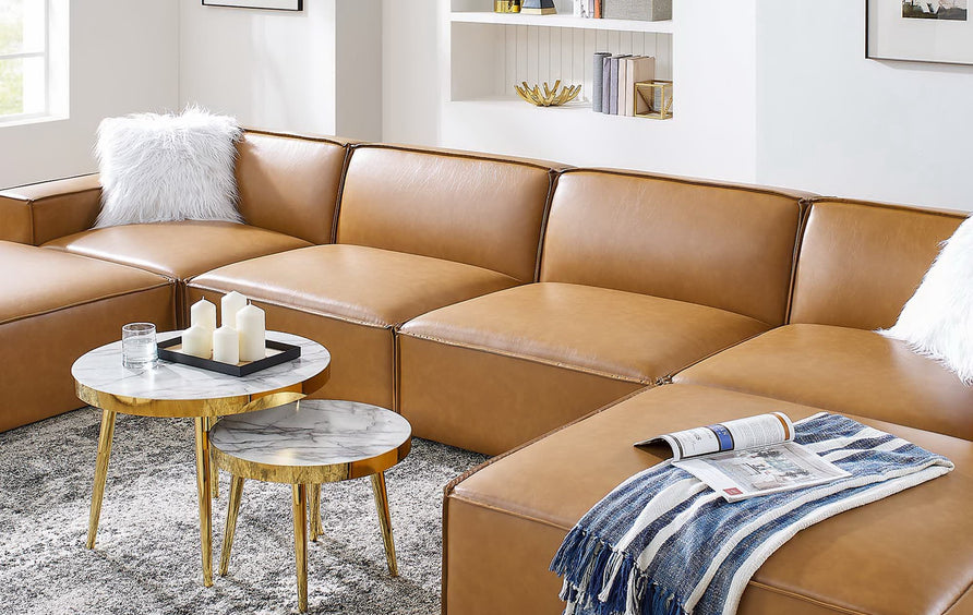 Atlas 6-Piece Vegan Leather Sectional Sofa in Tan