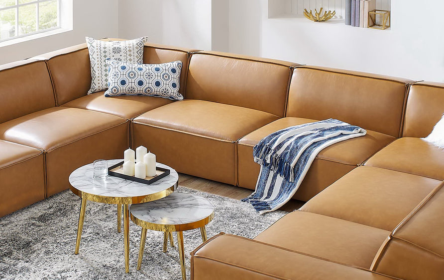 Atlas 8-Piece Vegan Leather Sectional Sofa in Tan