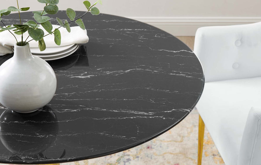 Theo 35" Artificial Marble Dining Table in Gold Black