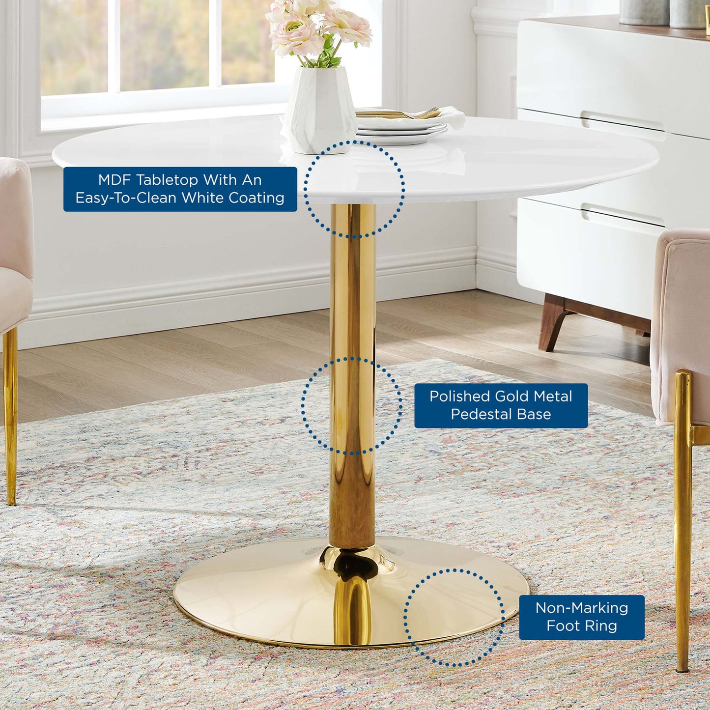 Theo 40" Dining Table in Gold White