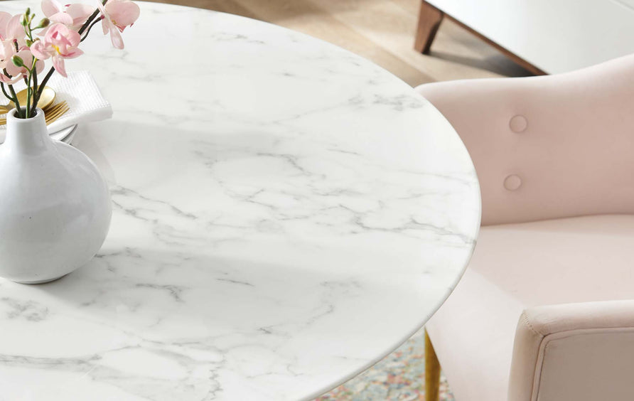Theo 40" Artificial Marble Dining Table in Gold White