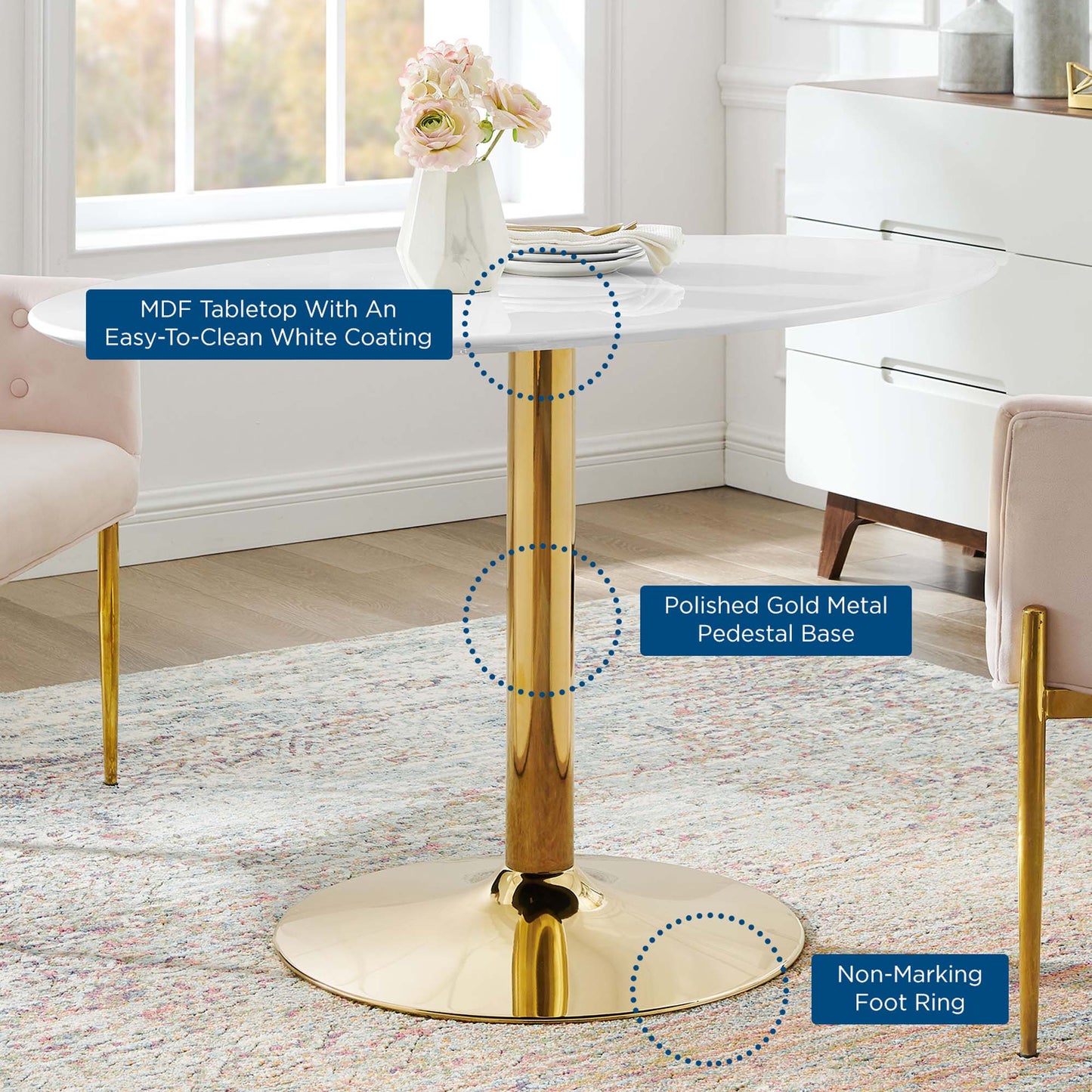 Theo 48" Oval Dining Table in Gold White