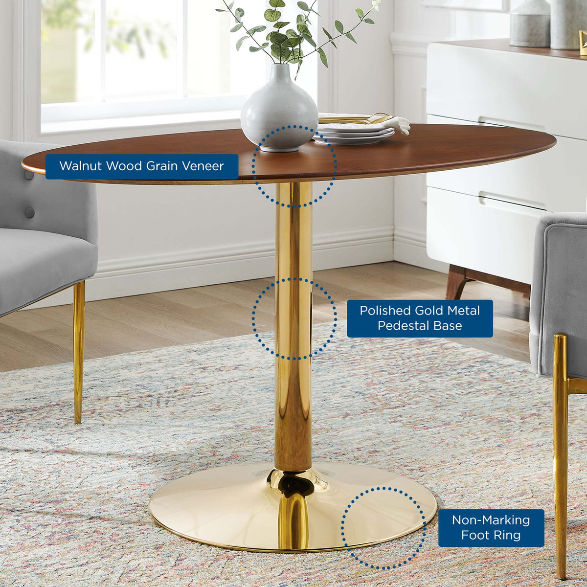 Theo 48" Oval Dining Table in Gold Walnut