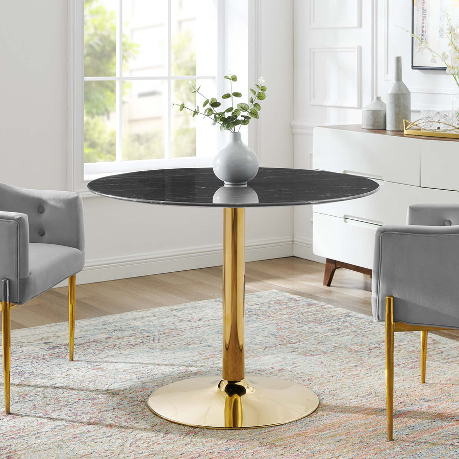 Theo 40" Artificial Marble Dining Table in Gold Black