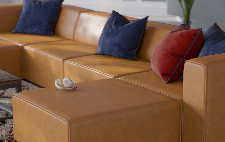 Pike 4-Piece Vegan Leather Sofa and 2 Ottomans Set in Tan